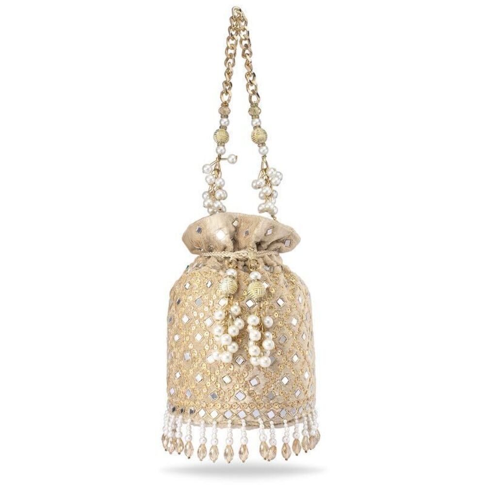 7702 Cream Potli Purses Gift Handmade Evening Handbag Stylish Bridal - Picture 8 of 9